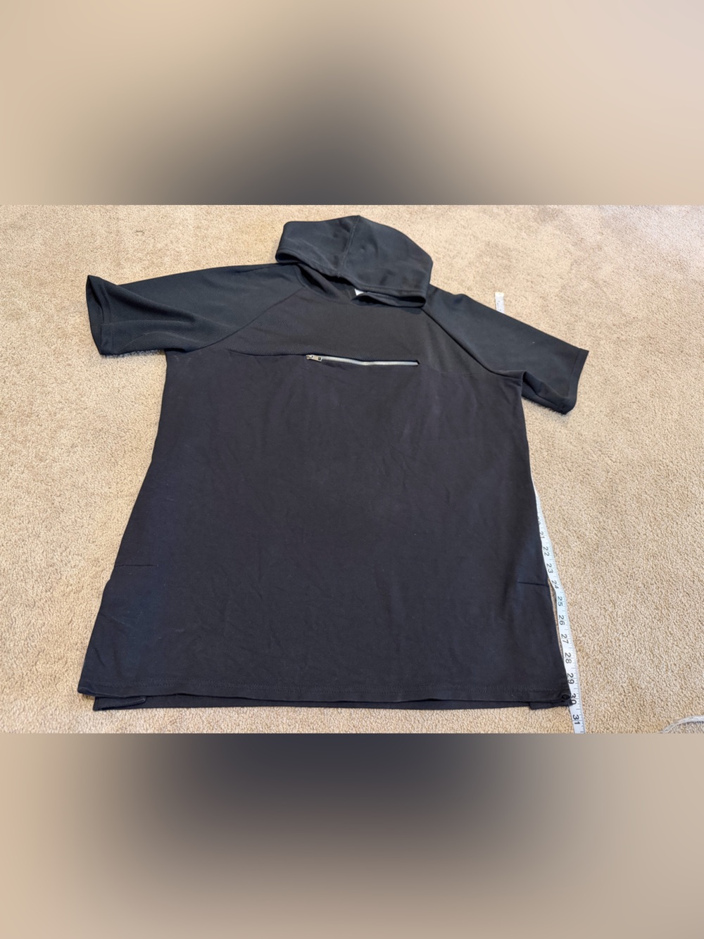 Men's Black Short-Sleeve Turtleneck Sweater with Front Zip Accent